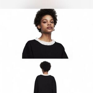 Maje Black Sweater with White Embellished Trim